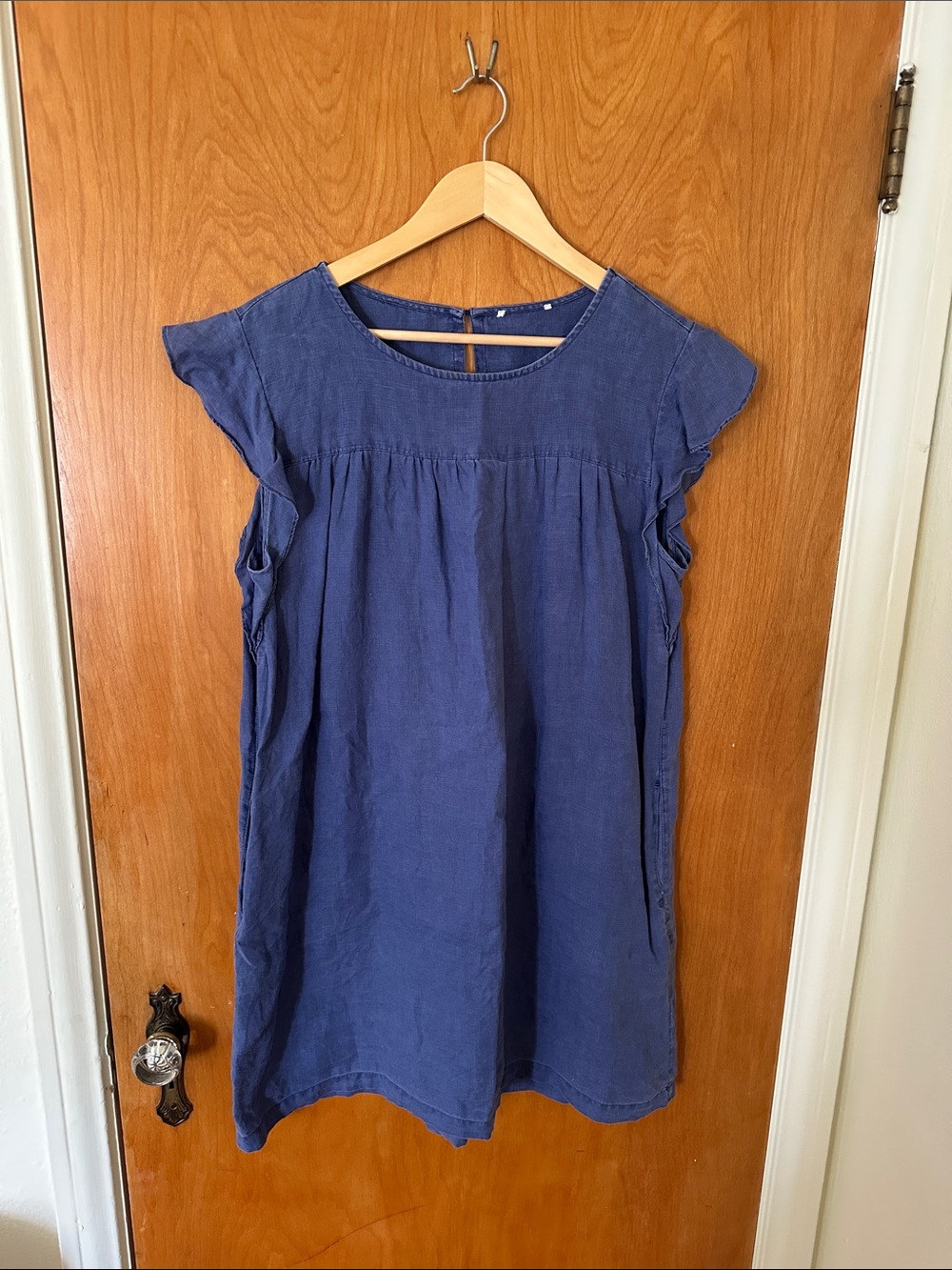 100% Blue Linen Cap Sleeve Dress